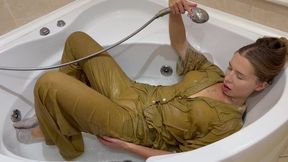 Wetlook in sheer suit and ripping