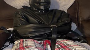 Latex bondage breath control: two hours straitjacketed with no air holes hood