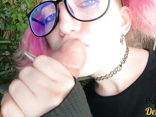 Cute goth hotty in glasses having anal sex by the pool