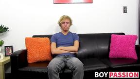 ”Twink enjoys nice interview before stroking his big penis”