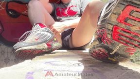 bored smooth pale boy in sneakers