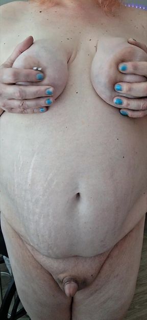 A Custom Video - Fat Cow Edging Naked Standing in Unflattering Natural Light