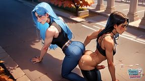 This Cool Femboy Loves a Nude Fucky-fucky on the City Streets! His Blue Hair Is Dribbling with Cum. Hot, Naughty Fun!