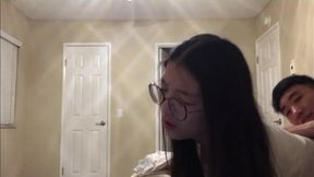 Sexy Chinese coed crams class getting banged and blowing load on desk during online session