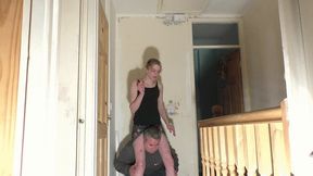 Chelsea Shoulder Ride On The Landing In a Skirt Whilst Smoking A Cigarette