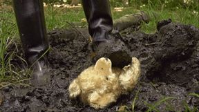 Antique teddies crushed in the mud (small version)