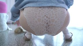Maid Washes the Floor Peeking Panties Close-up