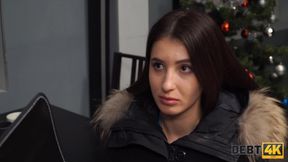 DEBT4k. Hot brunette enjoys unplanned sex with devious debt collector