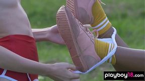 Nirmala and her Russian girlfriend play nude badminton