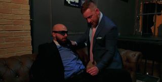 Dude in a sexy blindfold accepts the inevitable