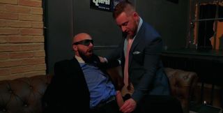 Dude in a sexy blindfold accepts the inevitable