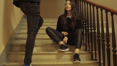 Fucked a Cute Student in Leather Pants on the Stairs