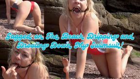 GAGGED on The Beach Dripping and Drooling Down My SWIMSUIT - MOV