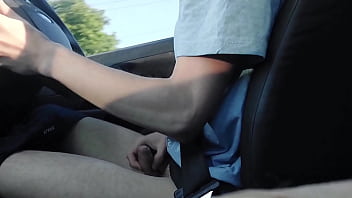 Young twink boy does a public masturbation while driving in a car