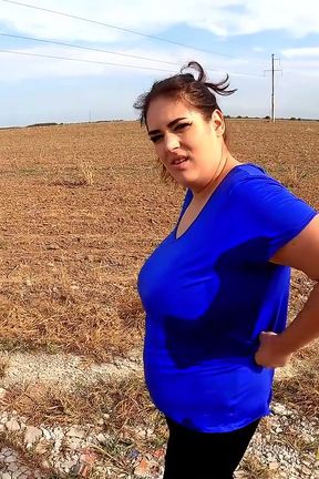 Fat brunette has bladder so full she had to pee twice