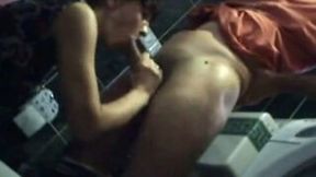 Sucking my lover's juicy cock in the public restroom