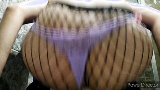 Femboy Trap Railing Fake penis in Sissy Fishnet and Hip High Socks