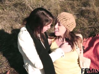 FEMINGE 4K - Darksome-haired Lesbian babes Engaging in Outdoor Sex