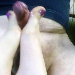 I Am Bored, so I Give Him a Perfect Toejob Footjob