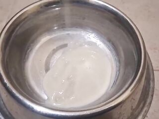 Cute Trans Cutie Drinks Biggest load of Cum after Sucking Large Ebony Sex toy and gets Overspread in Goo