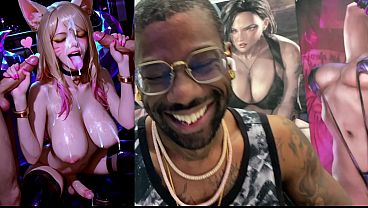 League Of Legends Transgender Slut Getting Her Face Cum Covered While Her Girl Cock Cums, AI Generated