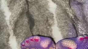 Melove Sexy Tiny Feet with long Toes in purple Fishnet