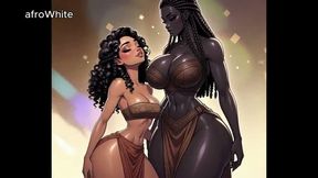 AI Generated - Hentai cartoon animated anime african american black ebony european trans goddess