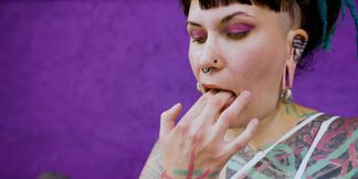 Inked Teen Girl Destroyed by Two Cocks - Rough Anal FMM Threesome
