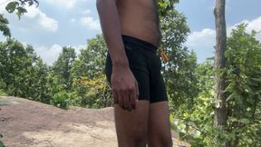 Flexing my body with my pierced cock and catheter inserted in outdoor