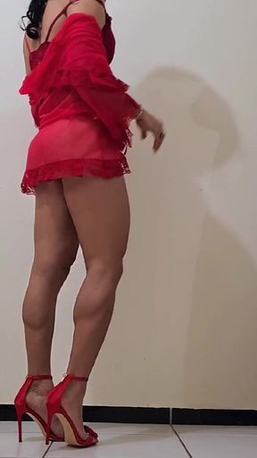 Very Sexy with a Red Lingerie, High Heels and a Buttplug in My Cuteness Boypussy