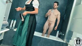 Ruined Foamy Dirndl Wet and Messy in the Shower