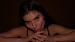 Night POV blowjob from a hot brunette