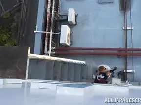 Pigtailed Japanese student gets her pussy satisfied