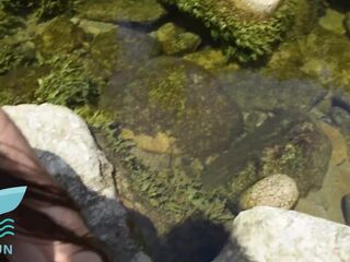 gorgeous blond is seen swimming alone undressed and warms up facial in the face