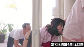 Busty MILF takes two cocks in ass and throat