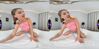 Teen Stella teases her juicy pussy in front of the mirror