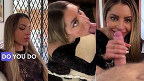 petite blonde latina natural tits shake in pov - sloppy blowjob, rimming, and cum in her mouth!