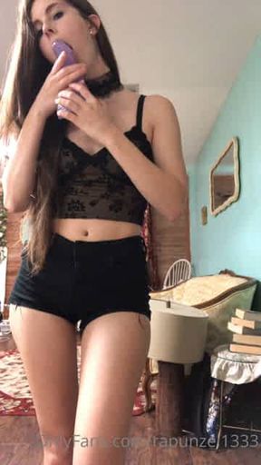 Rapunzel1333 Sucking Purple Dildo