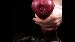 Masturbating huge -shaped dildo