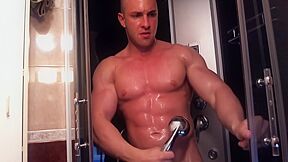 Bodybuilder Shower, Flex And Cum