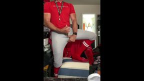 Jockdad87 Edges in Baseball Gear and Red Striped Socks