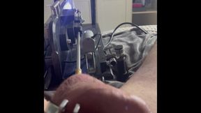 Fucked in mouth and ass in chastity by the machine - gas mask