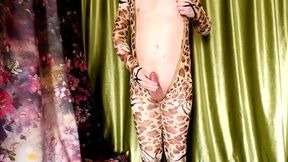 Cute boy leopard suit gushes thick cum while moaning in gay solo play