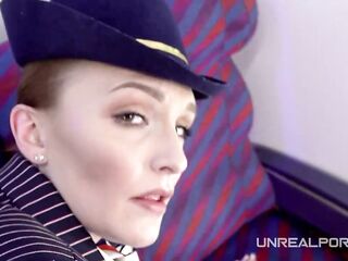 Lewd stewardess is using each opportunity to suck rod and get it up her constricted butt