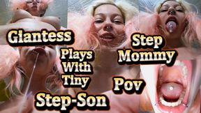 Giantess Step-Mommy Plays With Her Tiny Step-Son Pov: Mouth Play Close Up, Drooling And Swallow, Pussy On Your Face