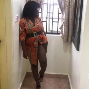 Thick Ebony African Pretty Slut Striptease in African Dress Before the Main Event