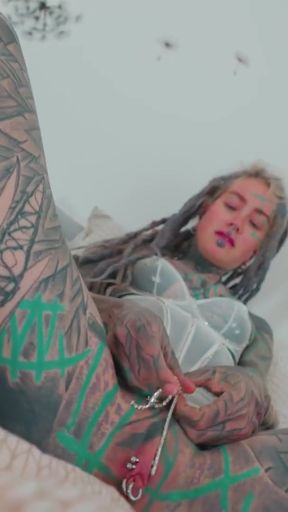 Heavily Ink'd TEEN Self fucking Big Toy   Clip 1