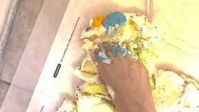 SluttySarah Celebrates her Birthday Falling on MmMmMonday by Stepping on Birthday Cake