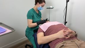 Nurse Bunny Checks Dr. Canada's Teeth Side Angle 4K