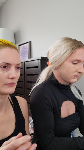 Crossdresser Bailey Wilde and Belyla Bradley Putting on Makeup   Clip 1